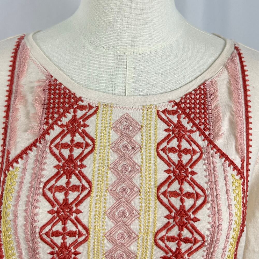 Sundance Montera Embroidered Tunic Top M Cotton Boho Festival Fringe Knit Trim - Picture 5 of 8